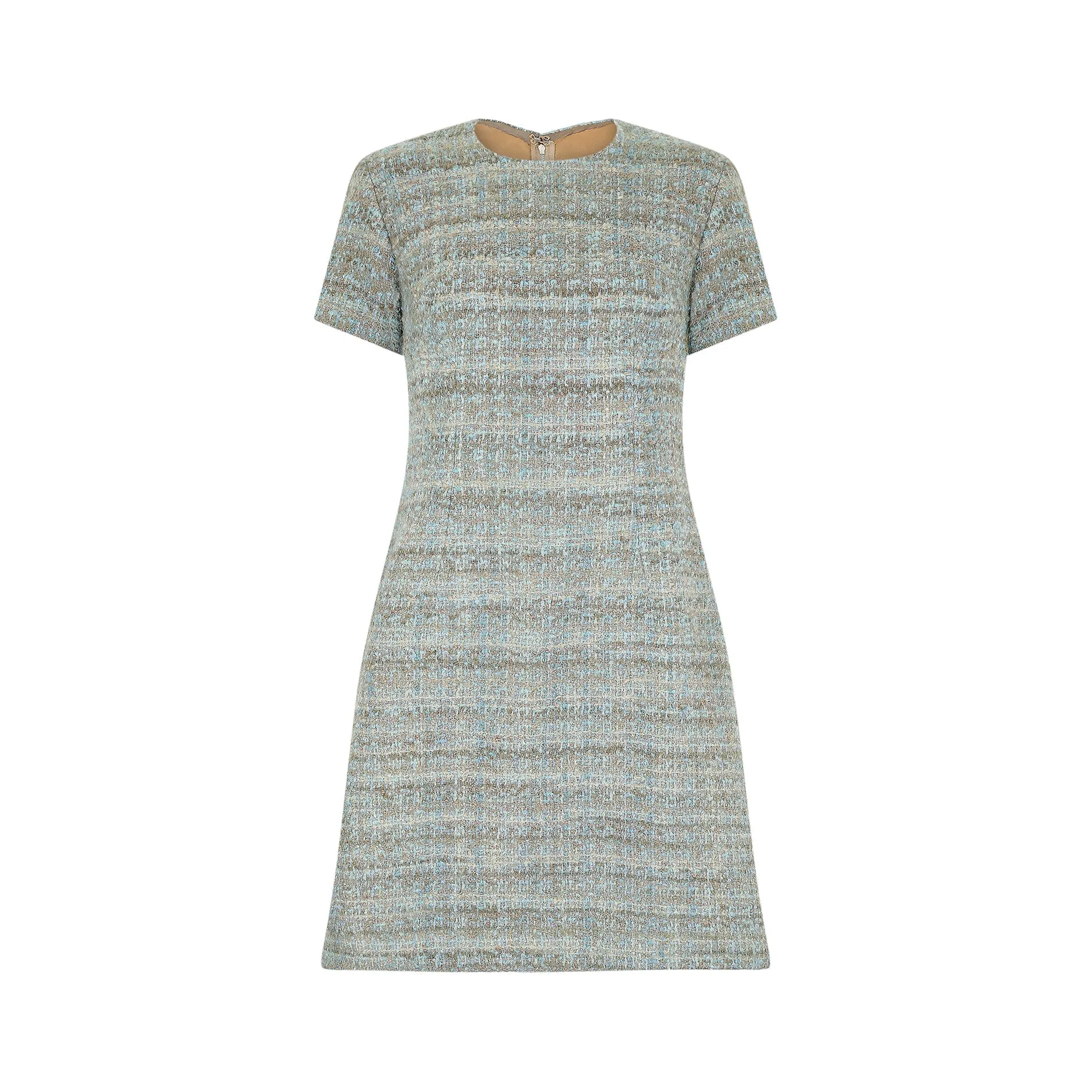 1960s Turquoise and Taupe Boucle Wool Dress