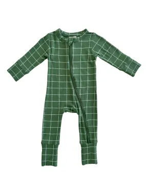 2-Way Convertible Zip Romper, Basil Windowpane