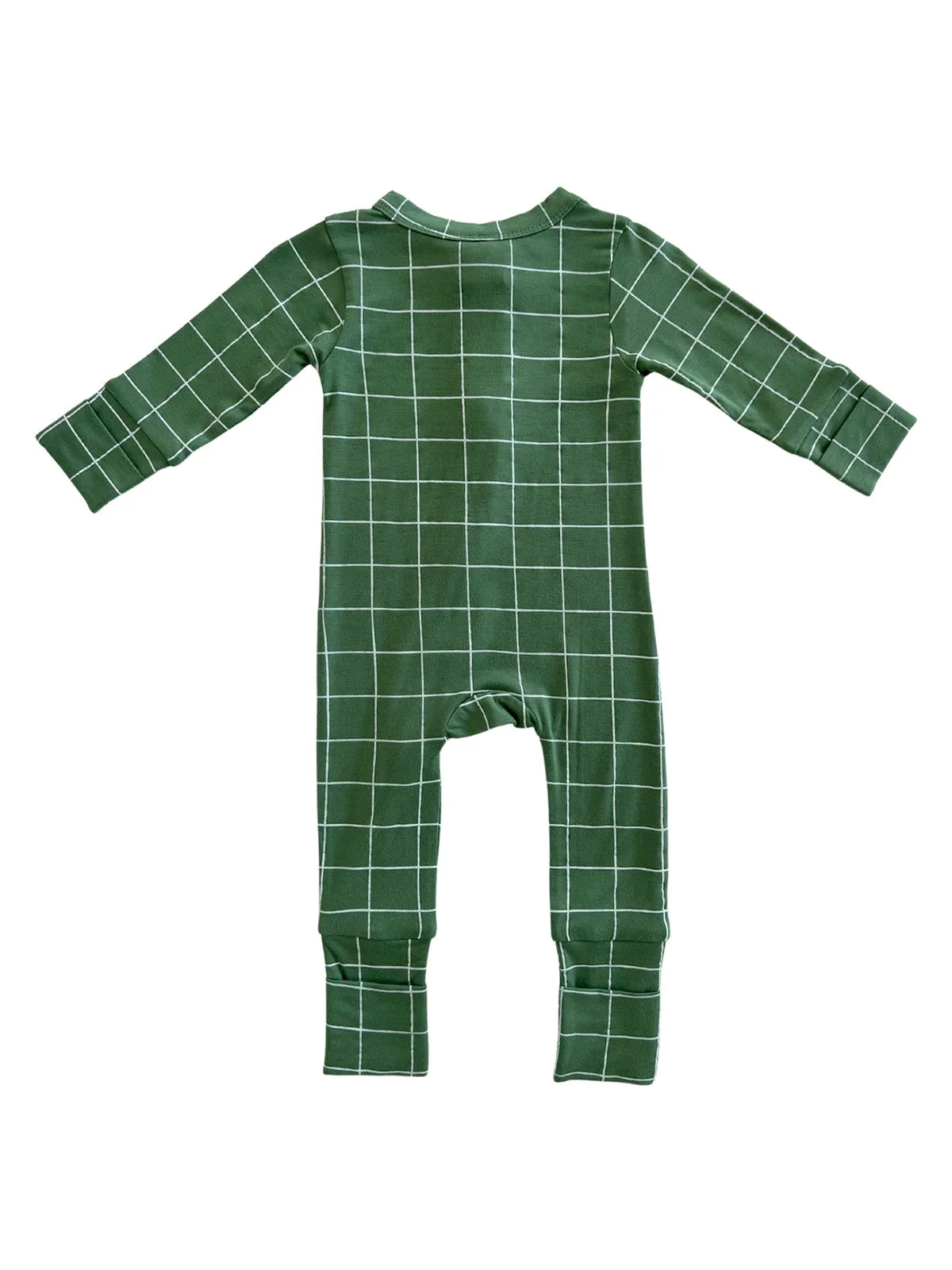 2-Way Convertible Zip Romper, Basil Windowpane