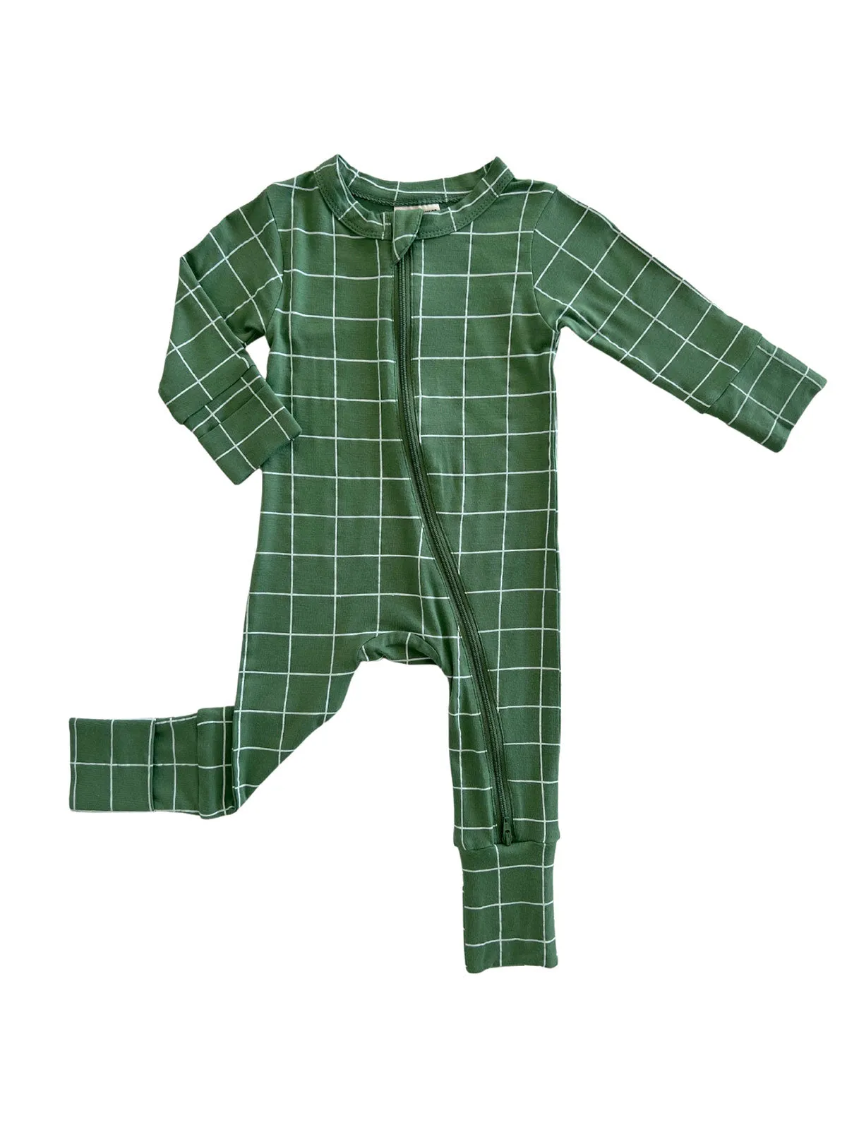 2-Way Convertible Zip Romper, Basil Windowpane