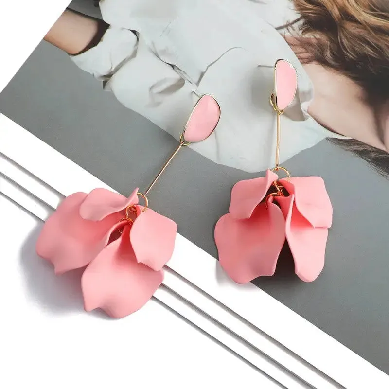 Acrylic Flower Petals Long Dangle Earrings