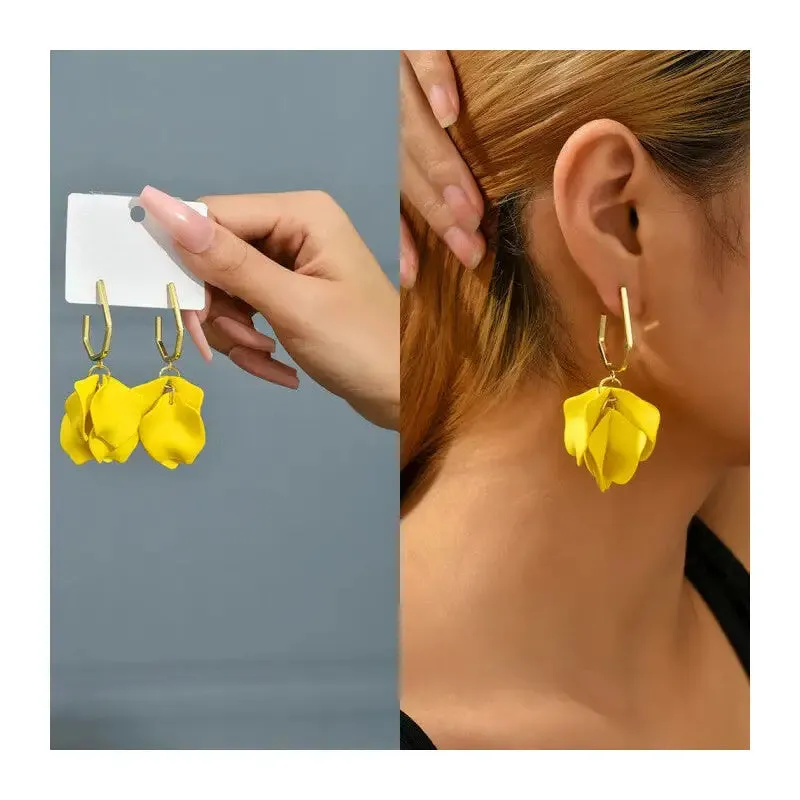 Acrylic Flower Petals Long Dangle Earrings