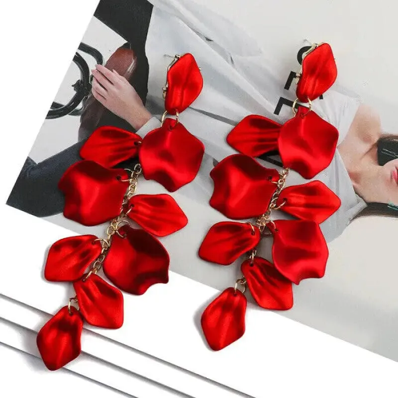 Acrylic Flower Petals Long Dangle Earrings