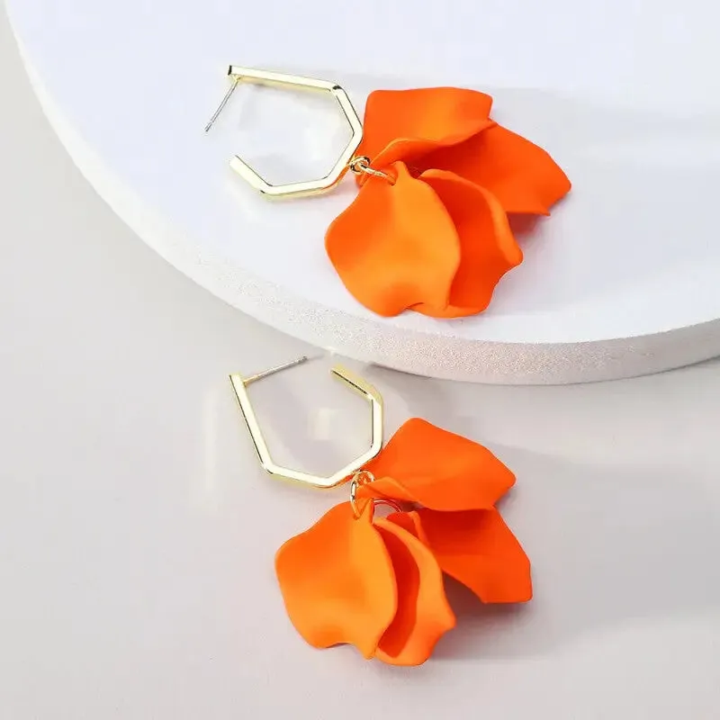 Acrylic Flower Petals Long Dangle Earrings