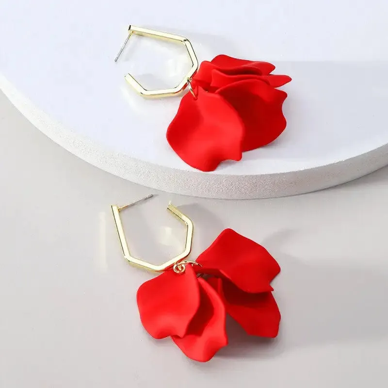 Acrylic Flower Petals Long Dangle Earrings