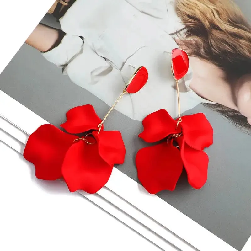 Acrylic Flower Petals Long Dangle Earrings