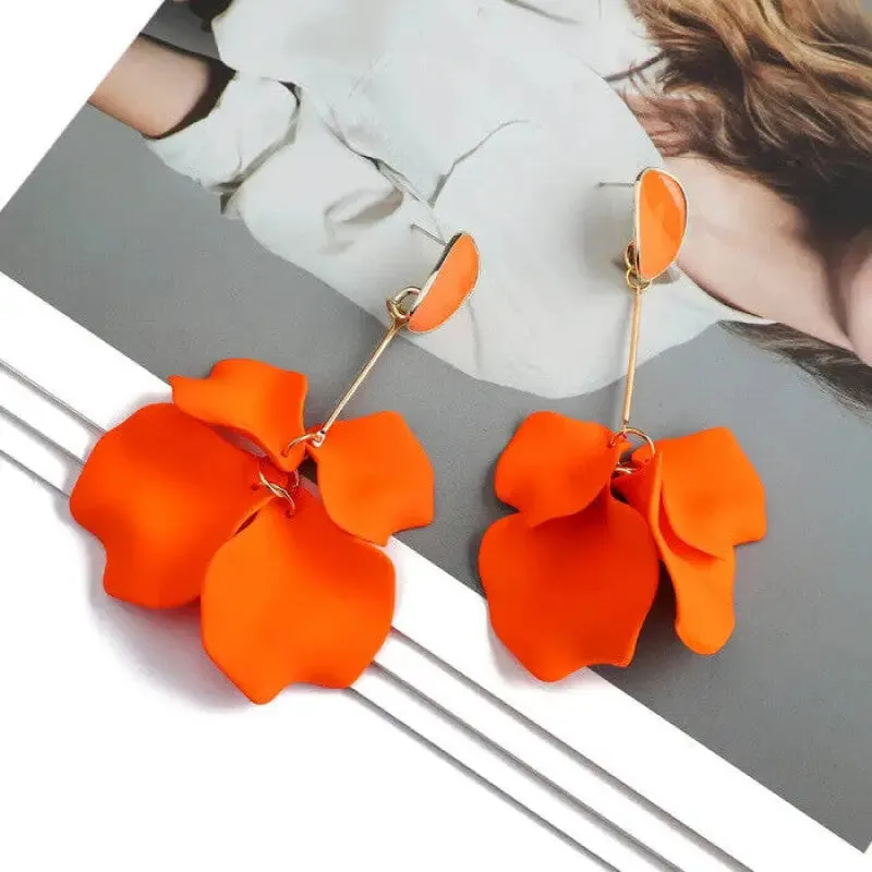 Acrylic Flower Petals Long Dangle Earrings