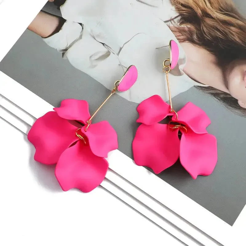 Acrylic Flower Petals Long Dangle Earrings