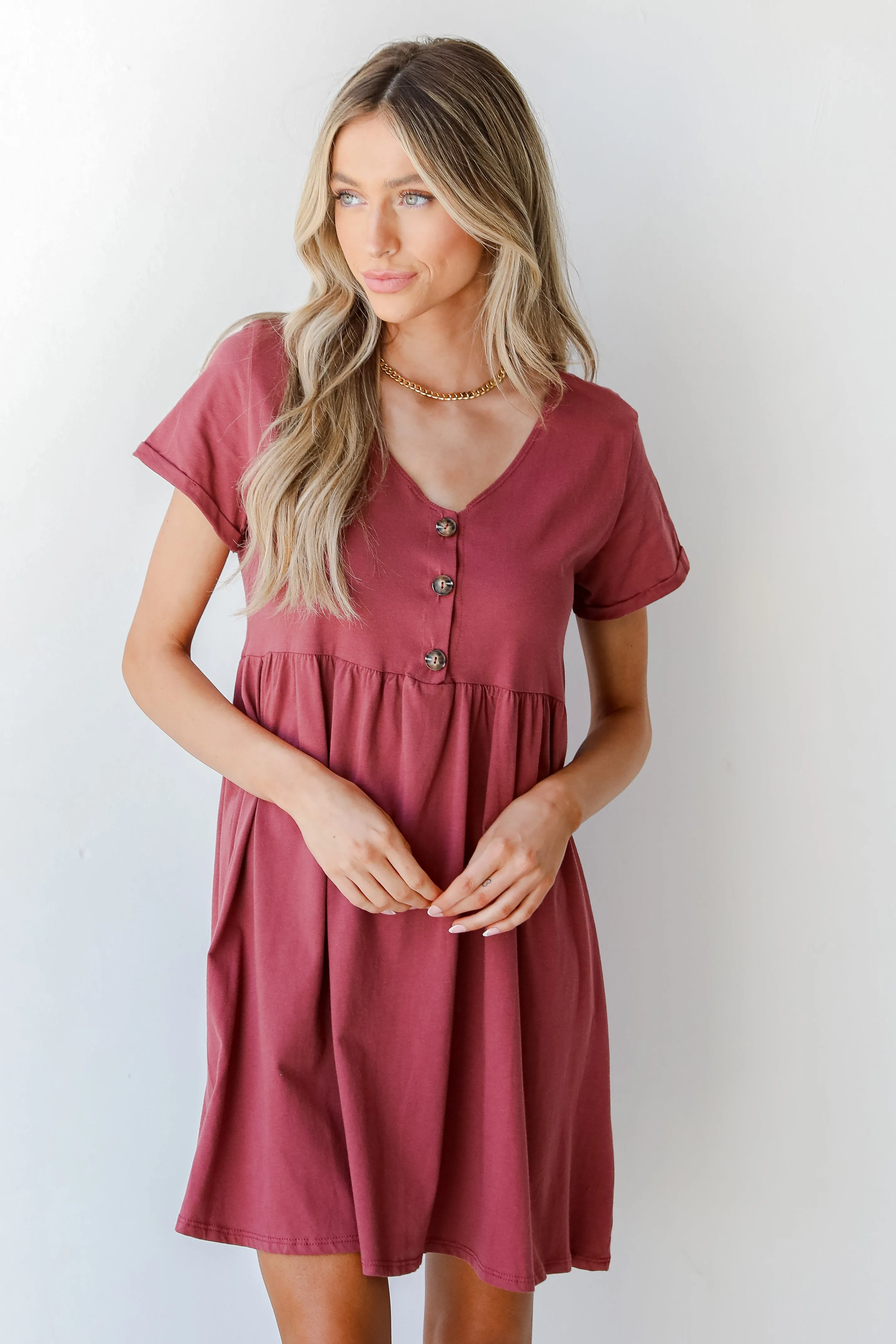 Afternoon Dates Button Front Babydoll Dress