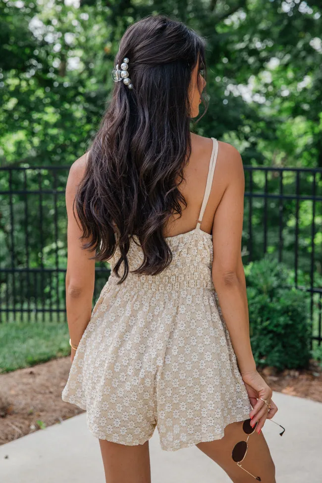 As You Please Beige Lace Overlay Tank Romper