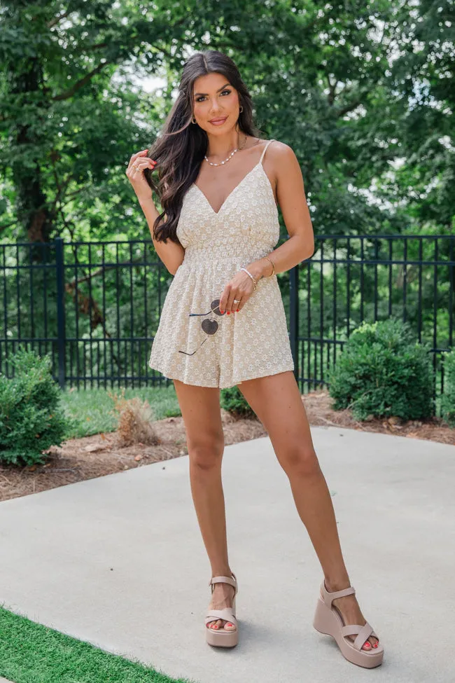 As You Please Beige Lace Overlay Tank Romper