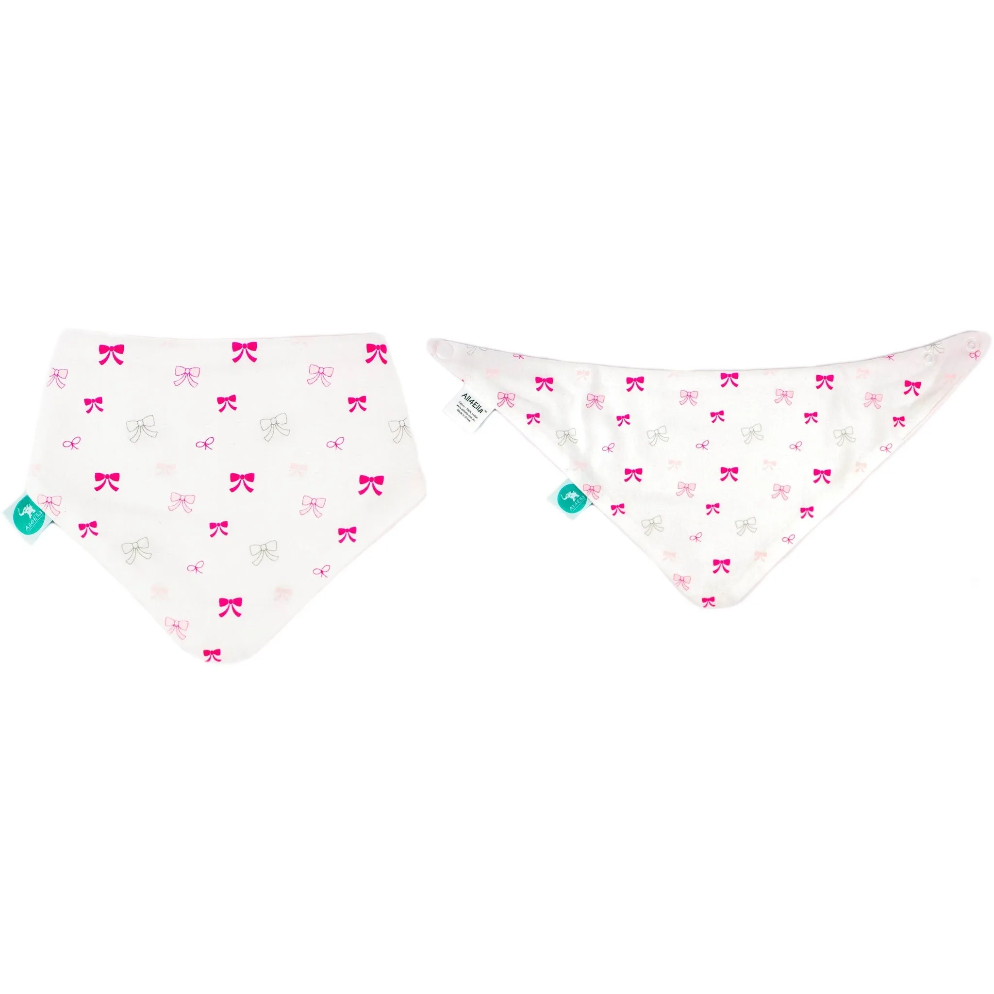 Baby Bib - Reversible Bandana Pink Bows 2-pack