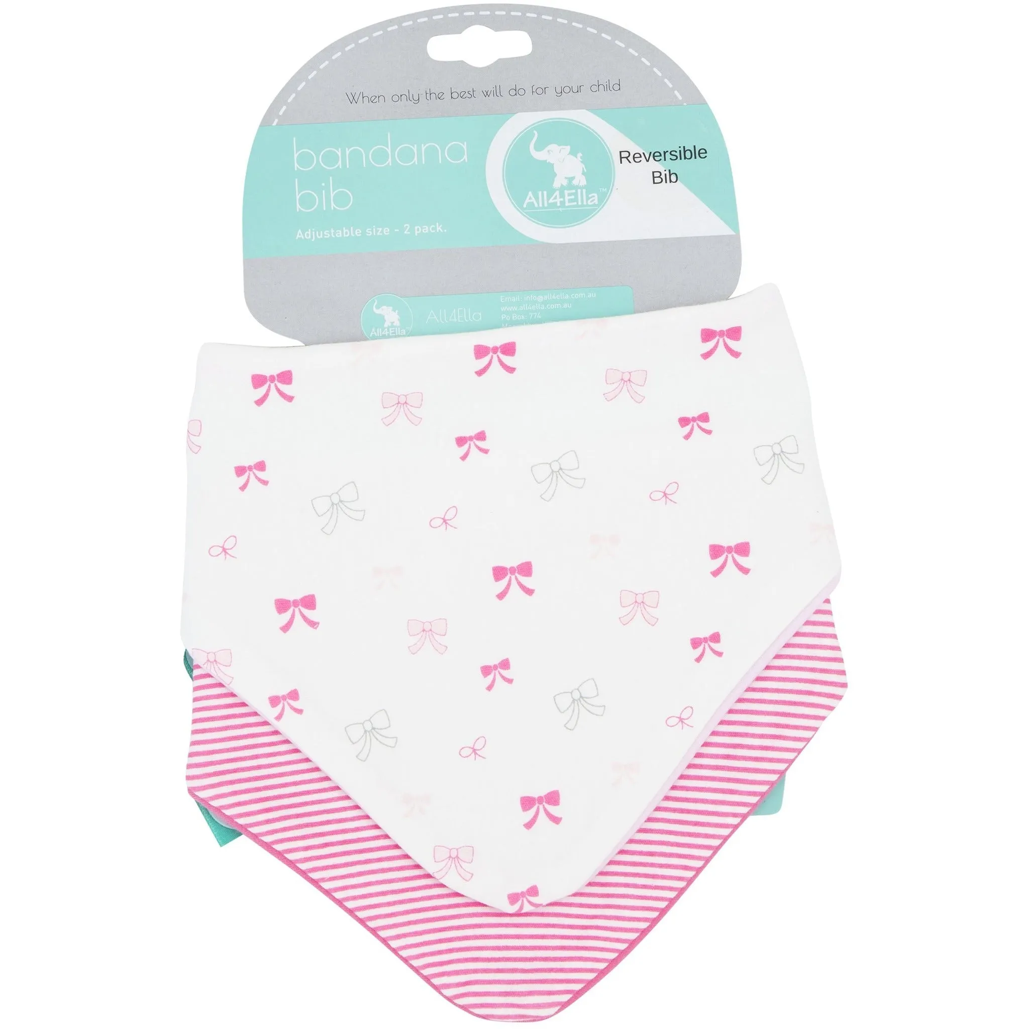 Baby Bib - Reversible Bandana Pink Bows 2-pack