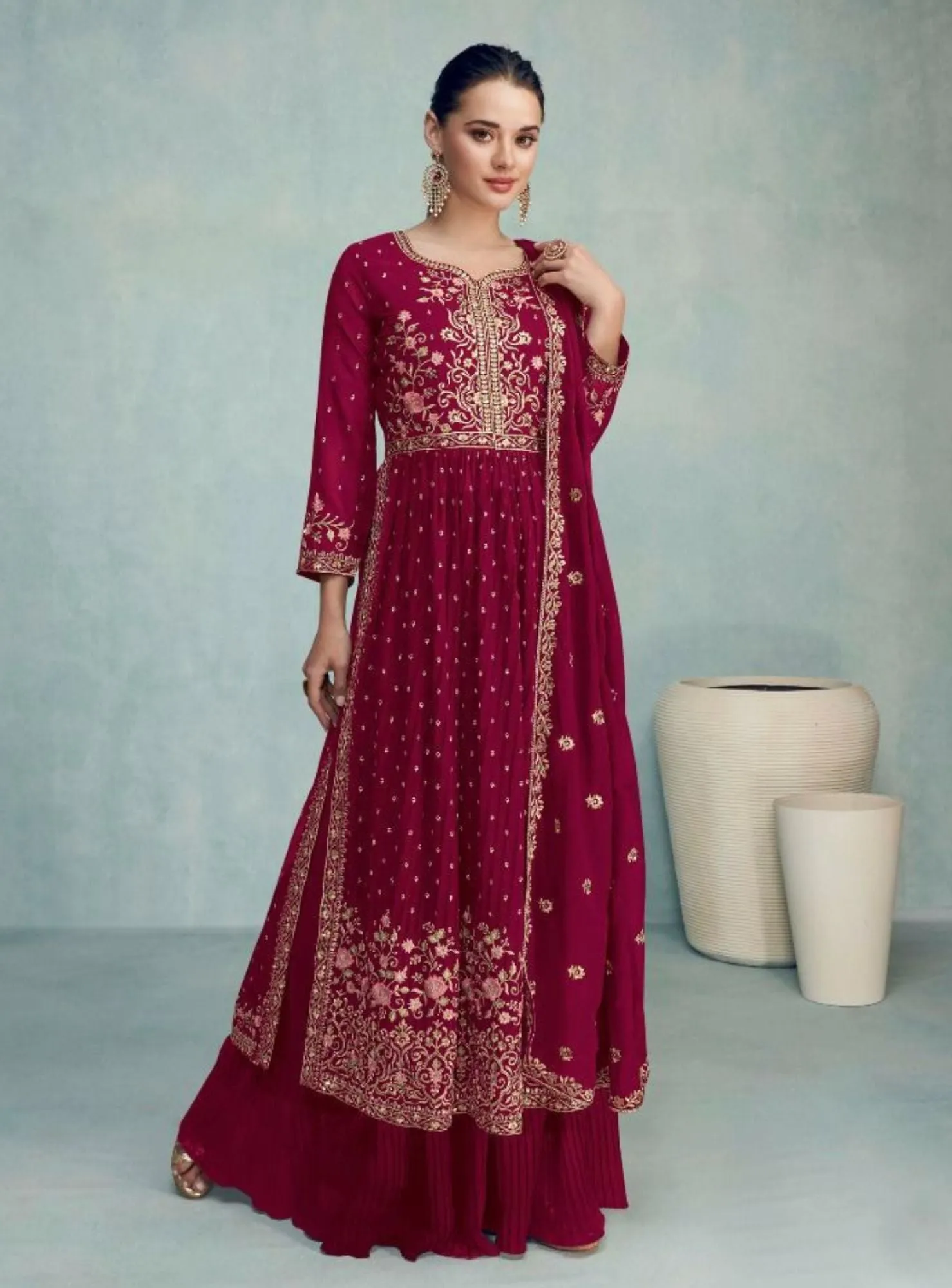 Beautiful trendy georgette embroidery anarkali set - RENT