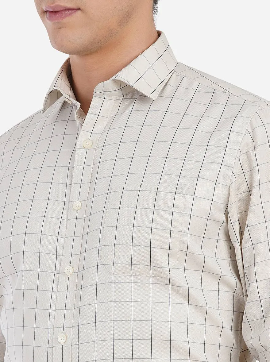 Beige Blue Checked Slim Fit Formal Shirt | Greenfibre