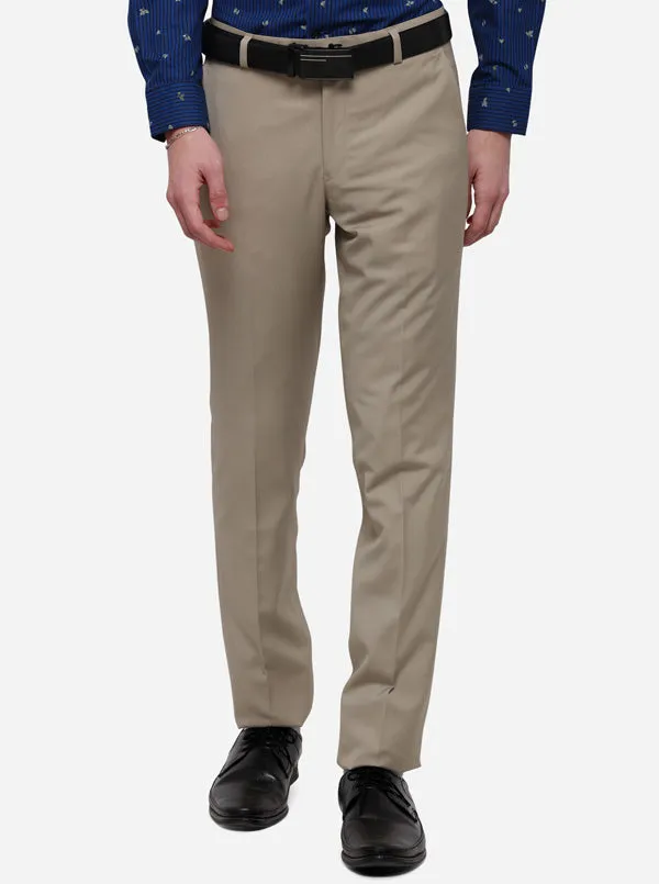 Beige Solid Slim Fit Formal Trouser | Greenfibre