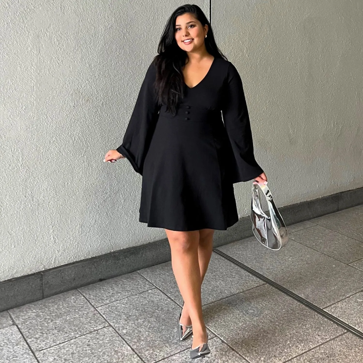 Bell Sleeve Mini Dress - Black