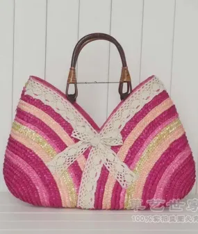 BOW TIE STRAW BAG(PINK)