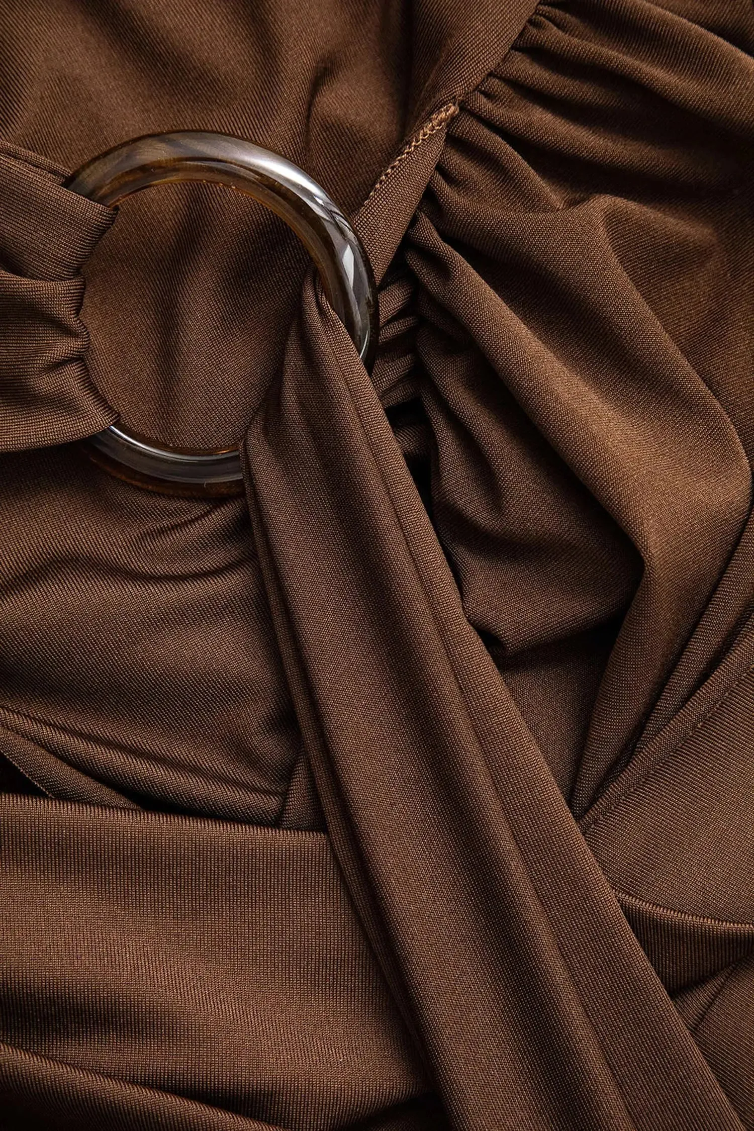 Brown Long Sleeve Wrap Jumpsuit