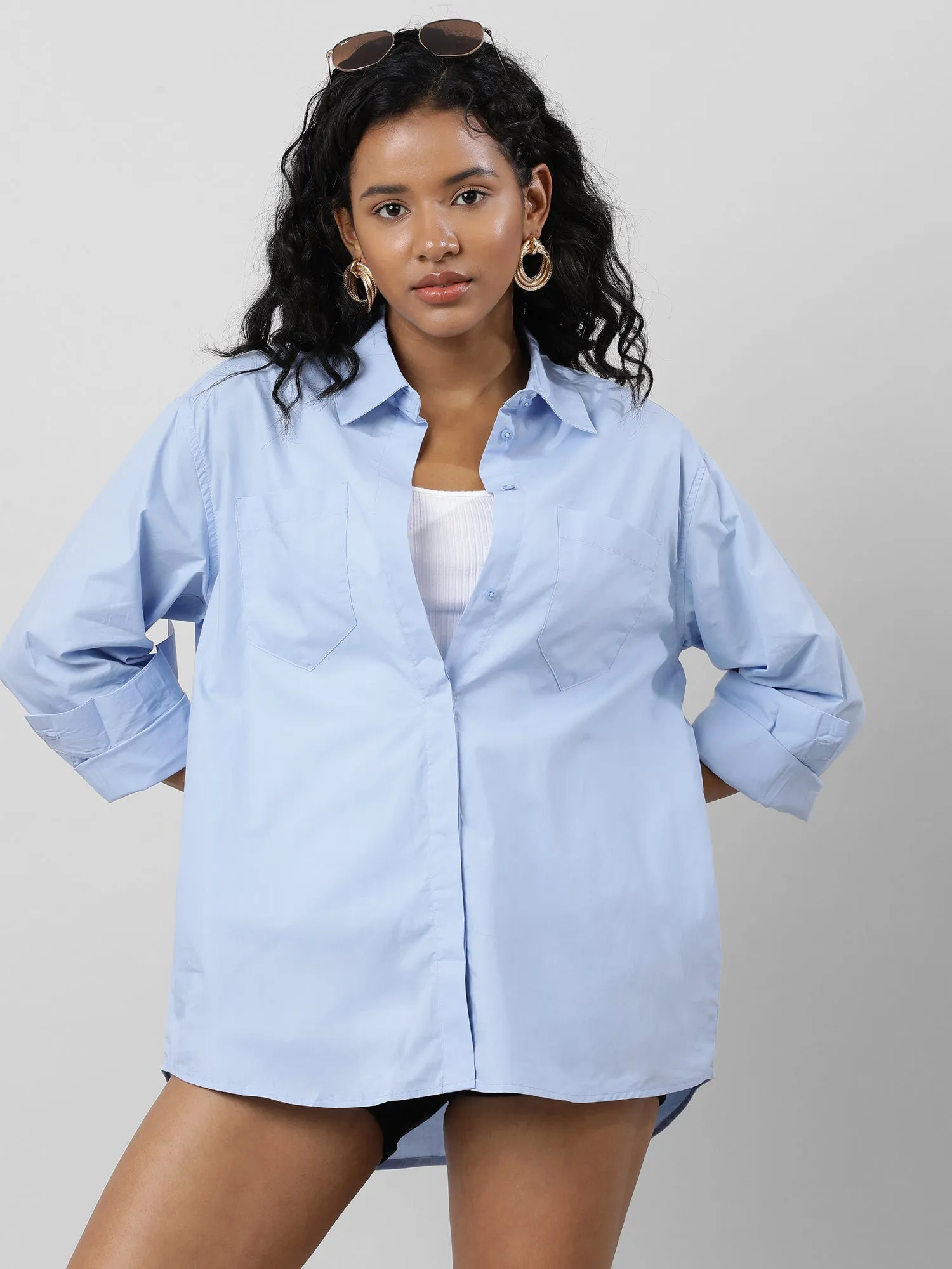 Button Up Versatile Blue Shirt