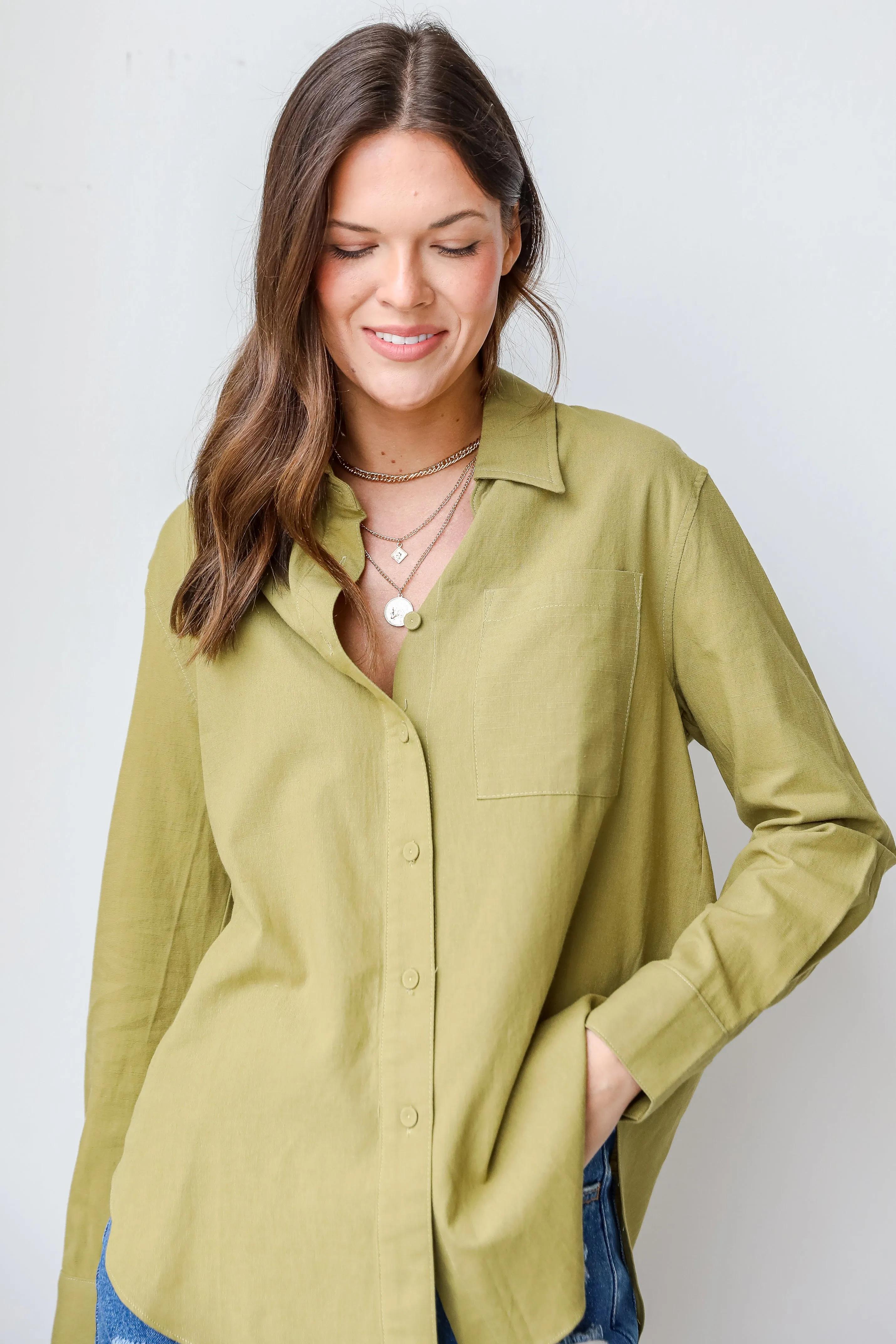 By Your Side Linen Button-Up Blouse