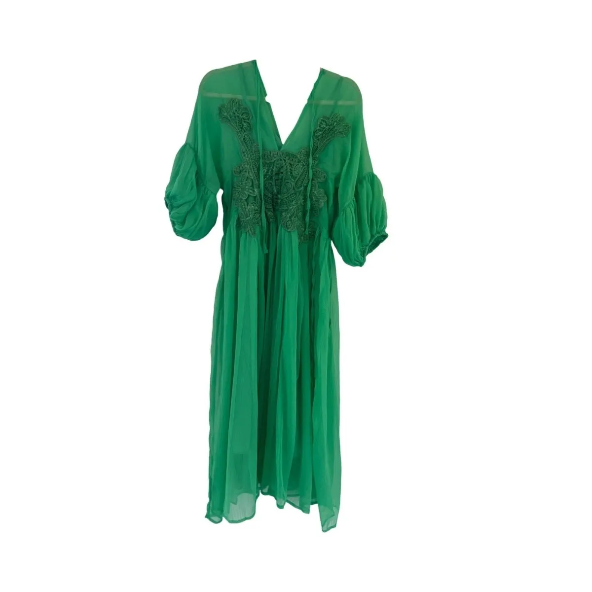 Chiffon green maxi dress with 3/4 sleeve