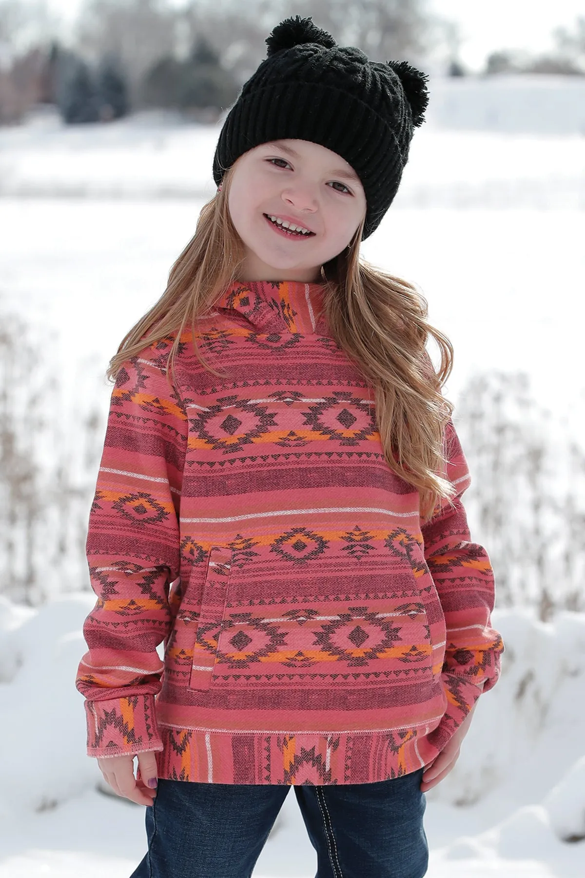 Cinch Girls Aztec Print Hoodie - Pink