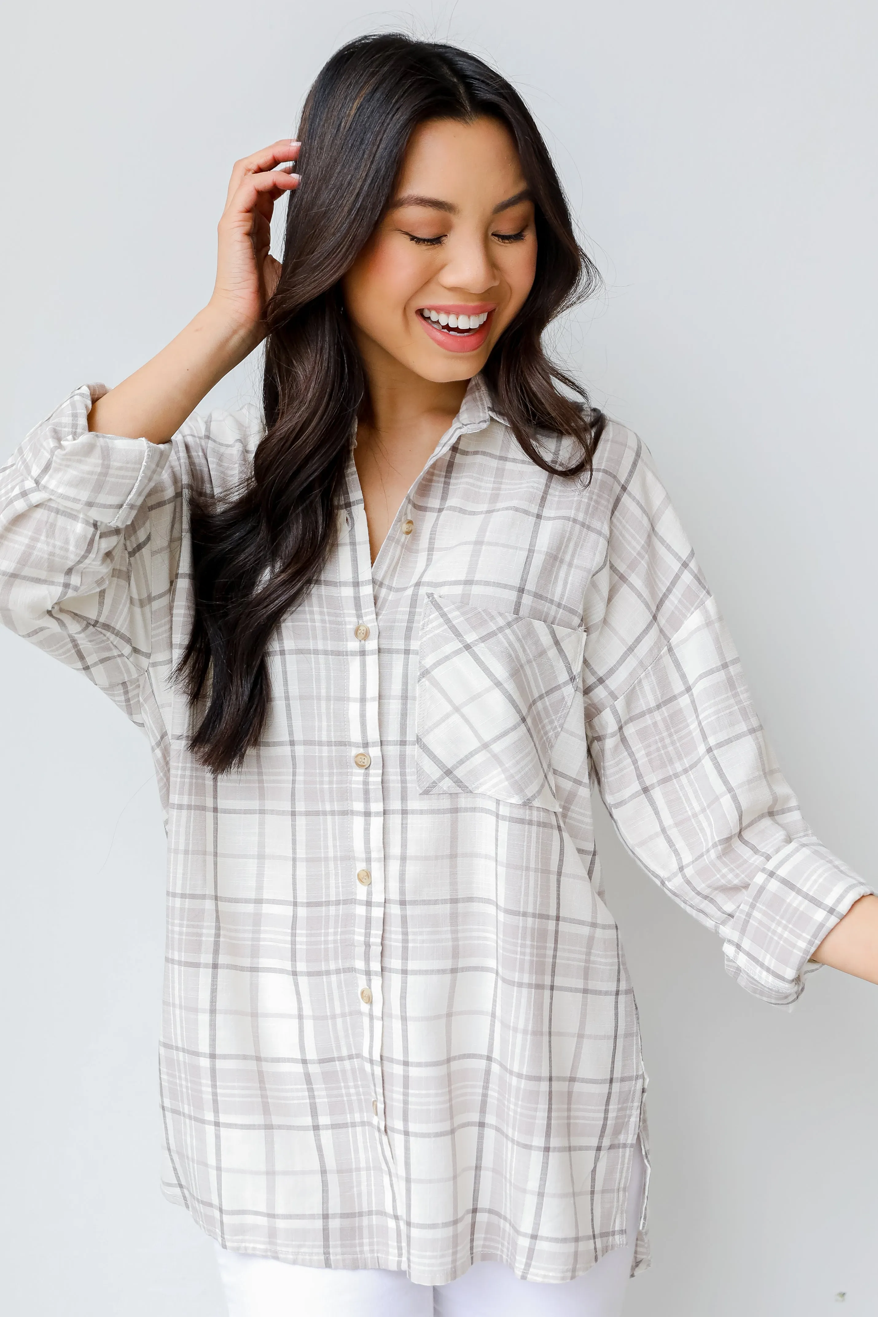 Easy To See Plaid Button-Up Blouse