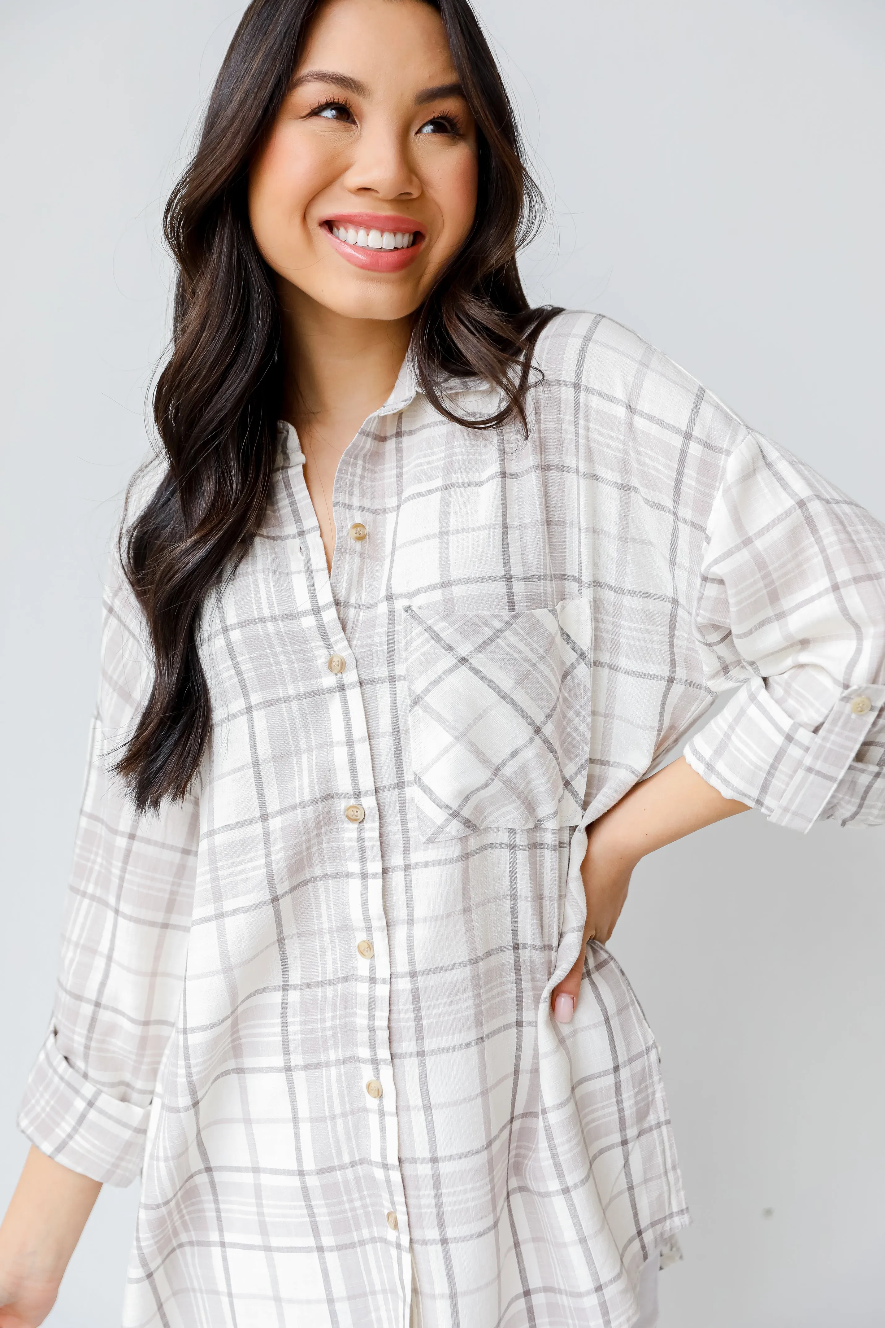 Easy To See Plaid Button-Up Blouse