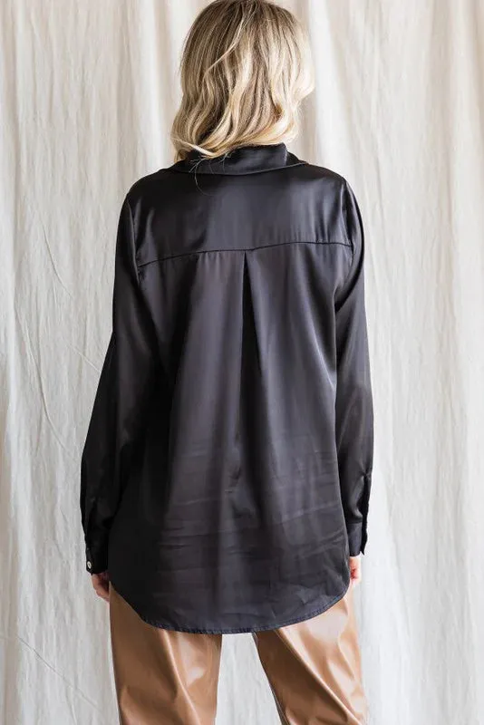 Elegant Edge Black Satin Top