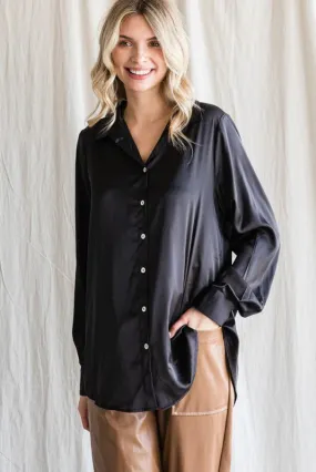 Elegant Edge Black Satin Top