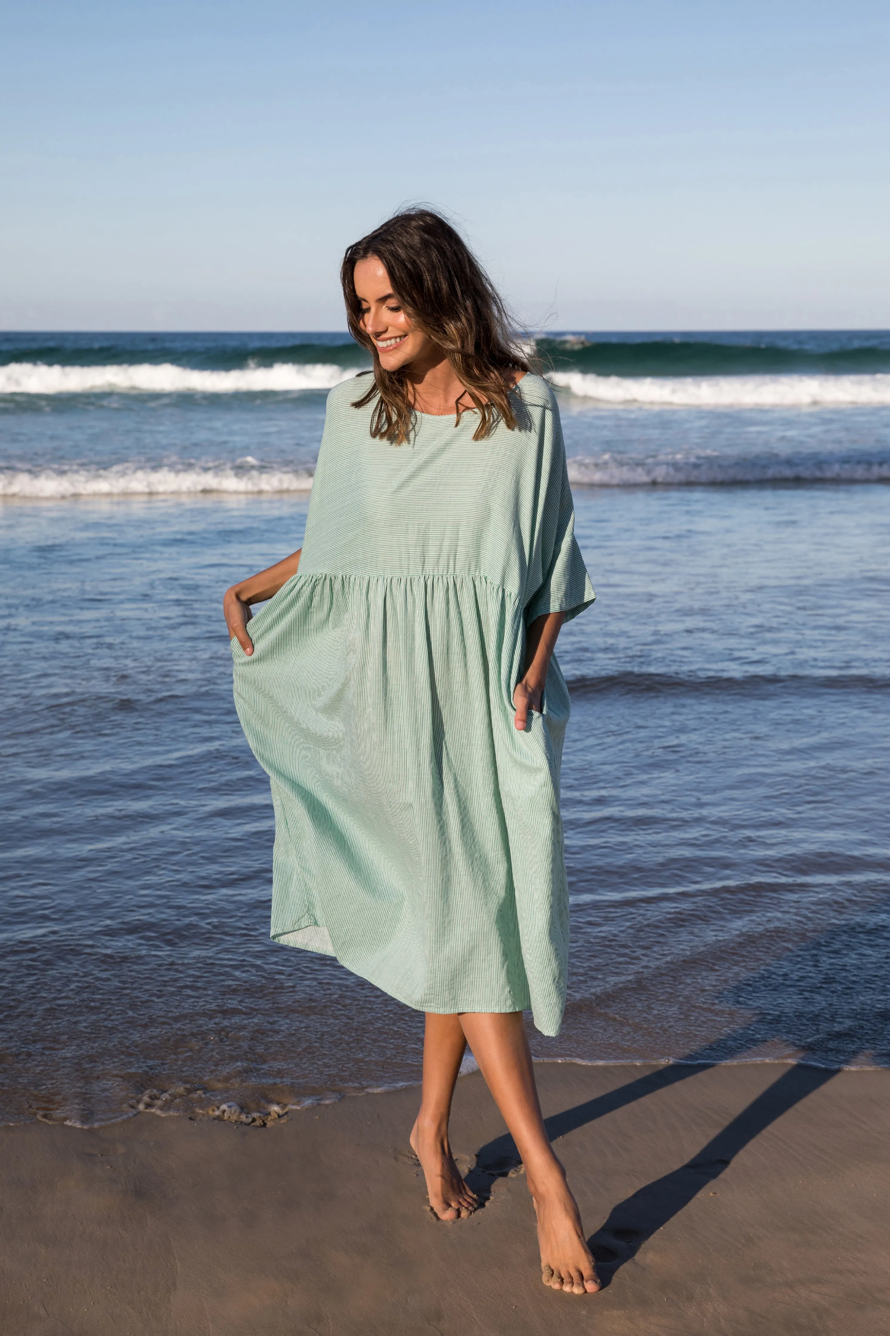 FINAL SALE Mayfair Dress in Mint Stripe