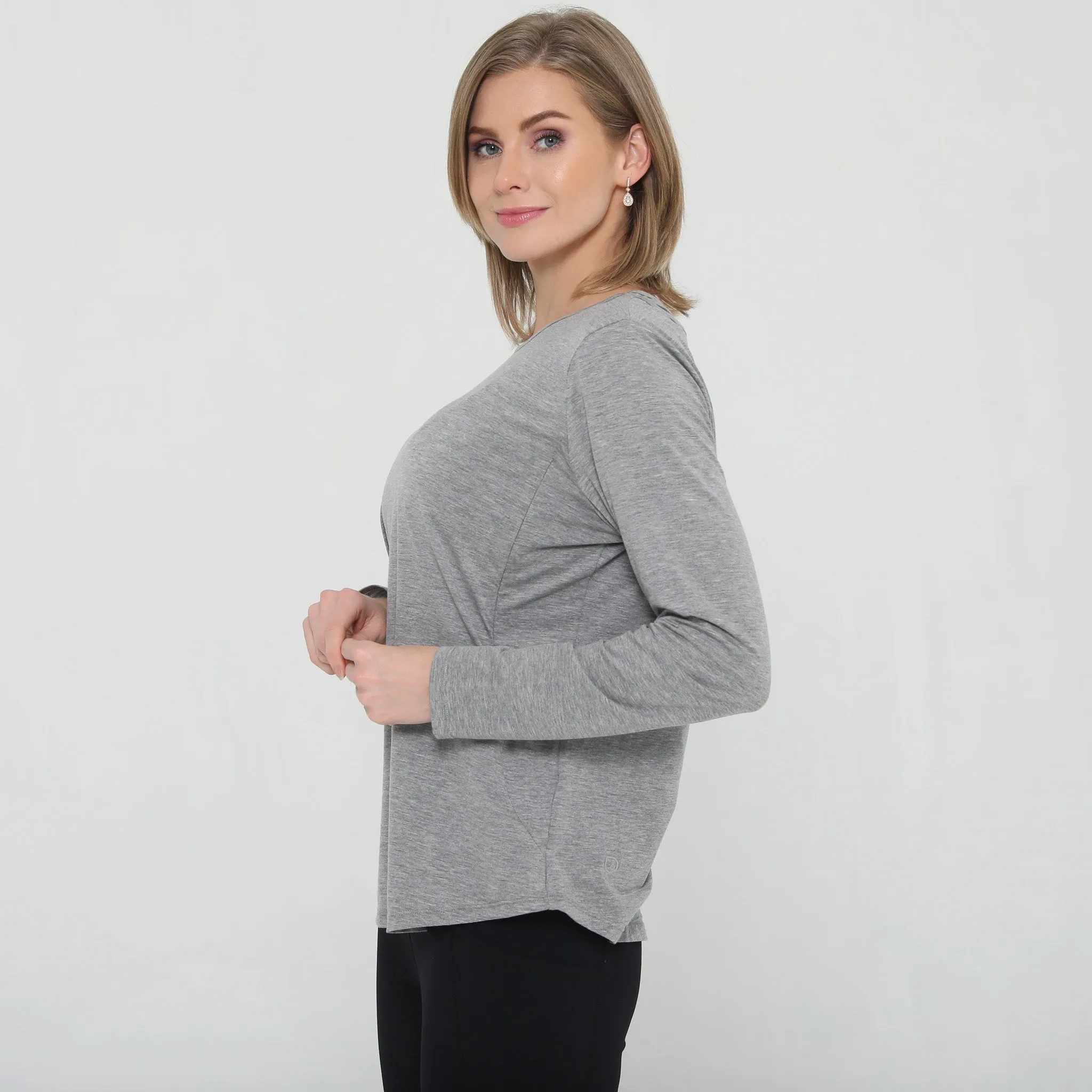 Harper Cross Back Long Sleeve Nursing Top (Heather Grey)