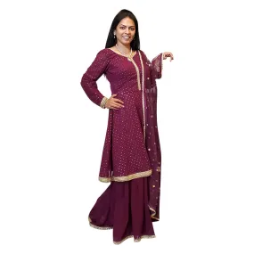 Maroon Sharara Suit with bead work on edges