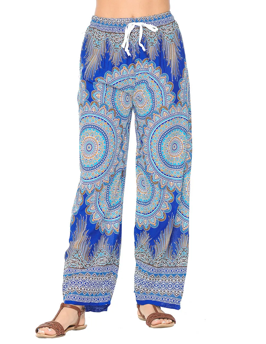 Multi Mandala Printed Open Bottom Casual Lightweight Pants