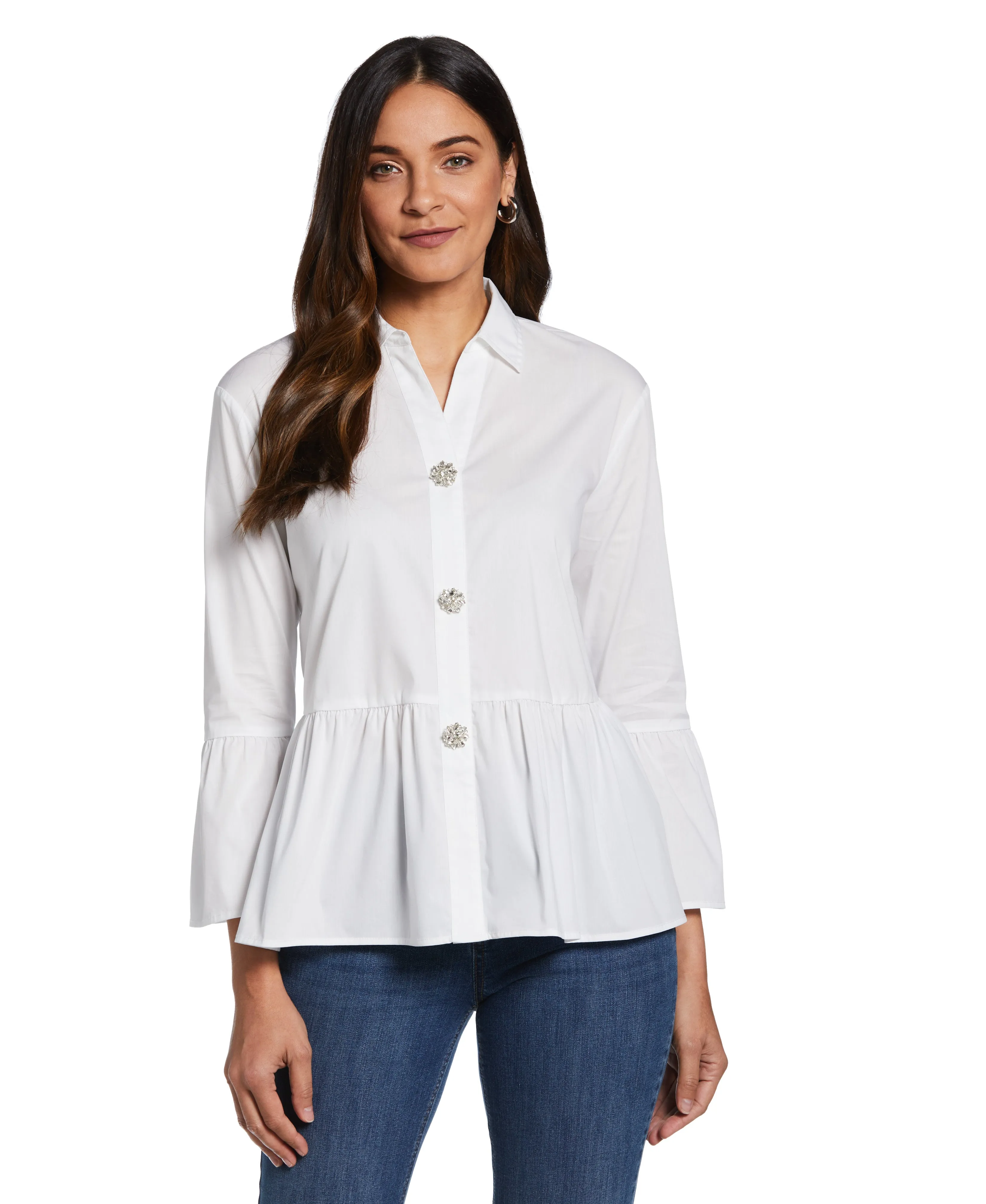 Petite Poplin Peplum Blouse