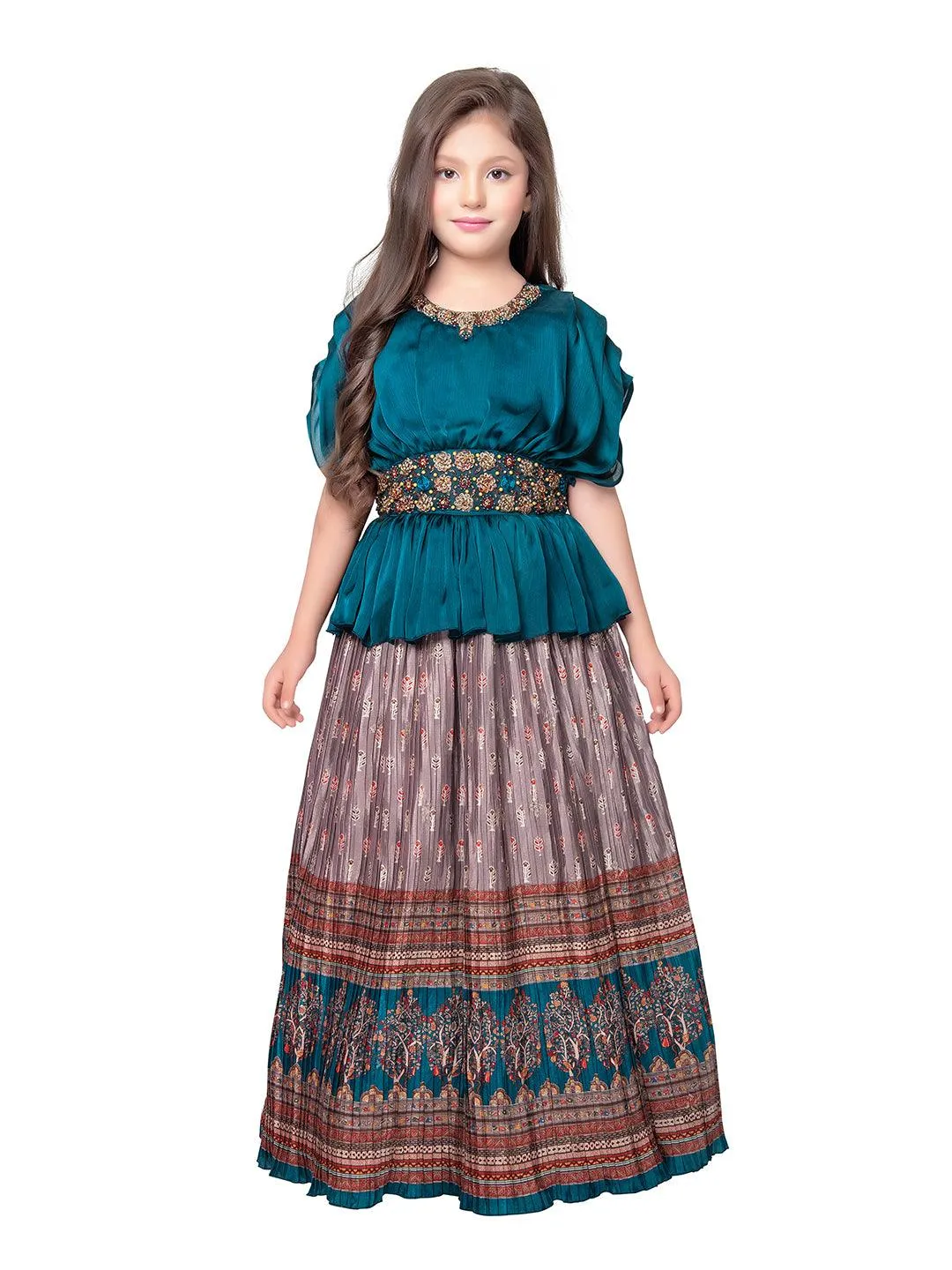 Rama Green Coloured Trendy Butterfly Style Gown For Girls