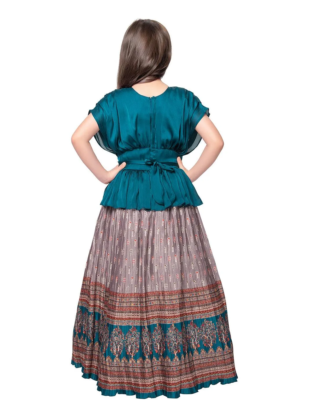 Rama Green Coloured Trendy Butterfly Style Gown For Girls