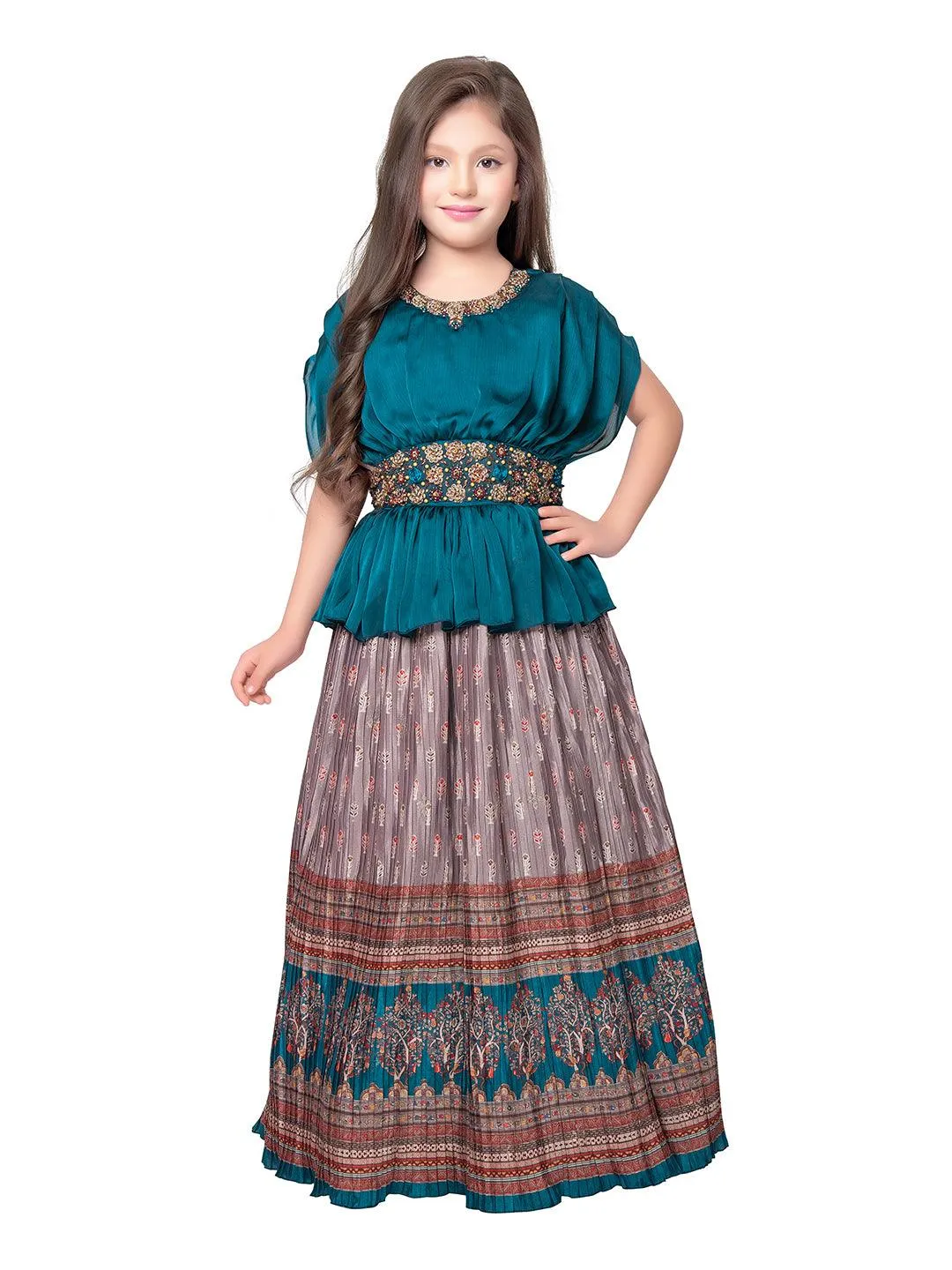 Rama Green Coloured Trendy Butterfly Style Gown For Girls