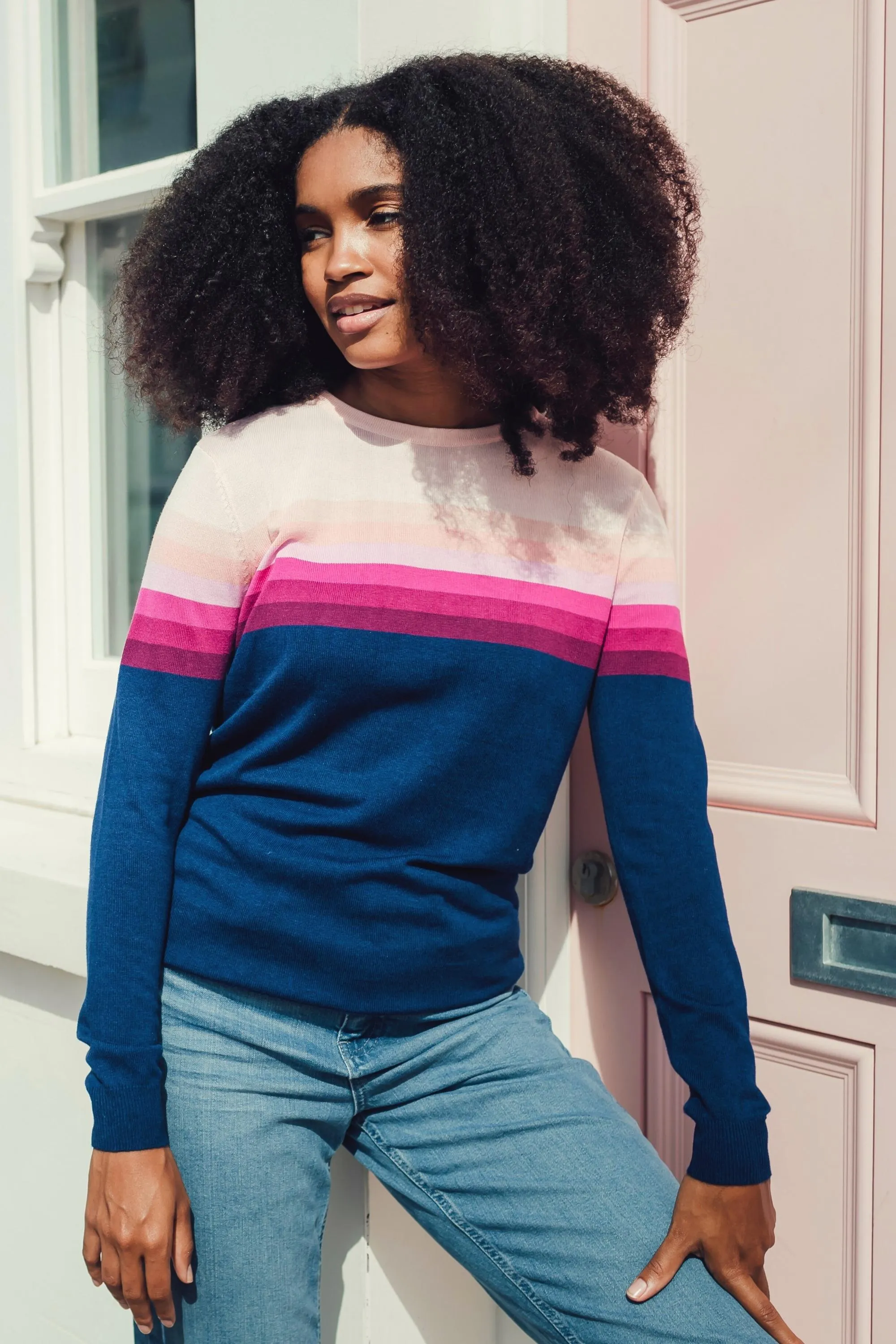 Rita Jumper - Navy, Pink Gradient Stripes