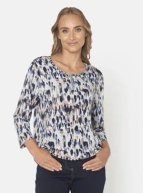 Signature abstract print top with zip