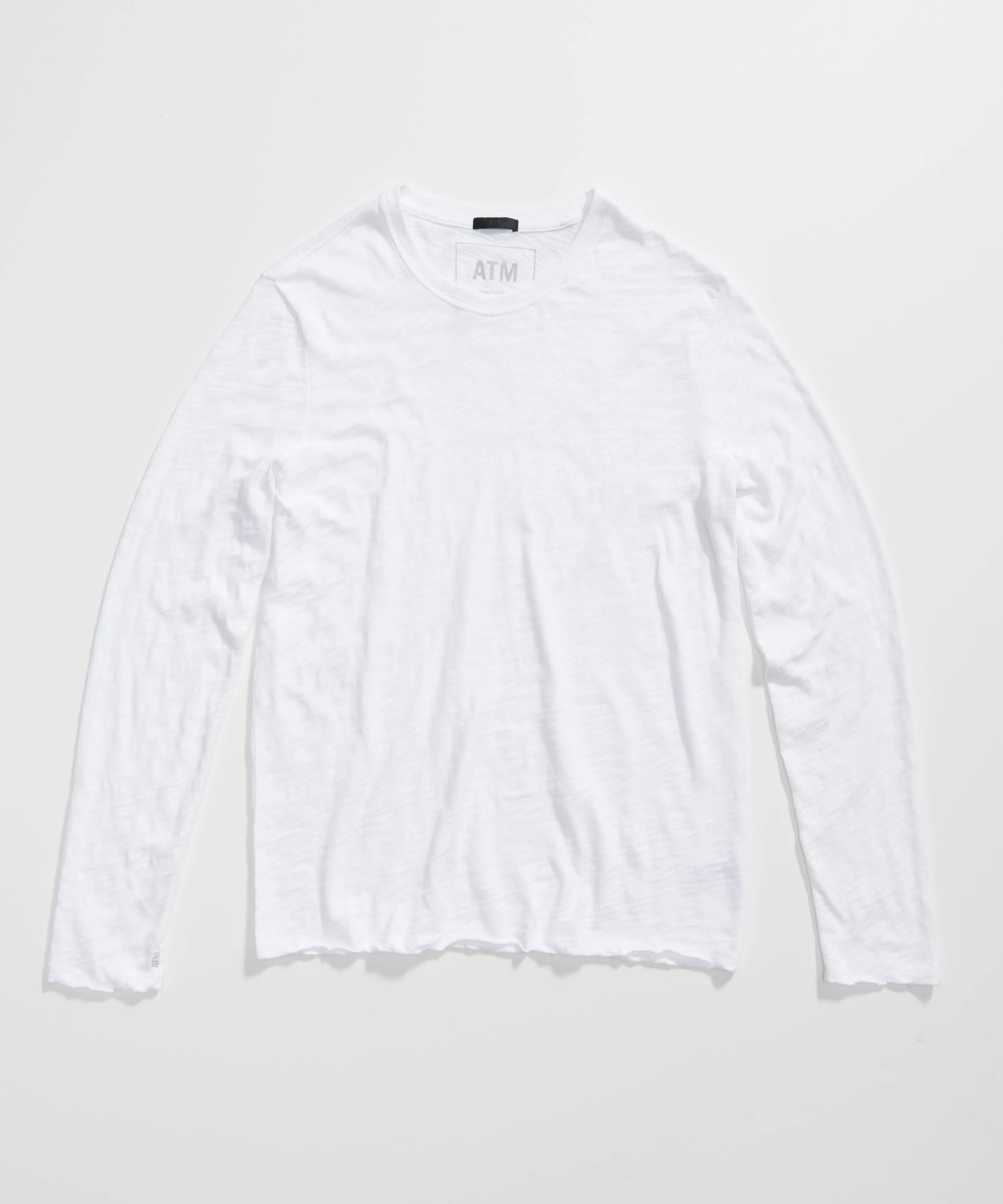 Slub Jersey Long Sleeve Destroyed Wash Tee - White