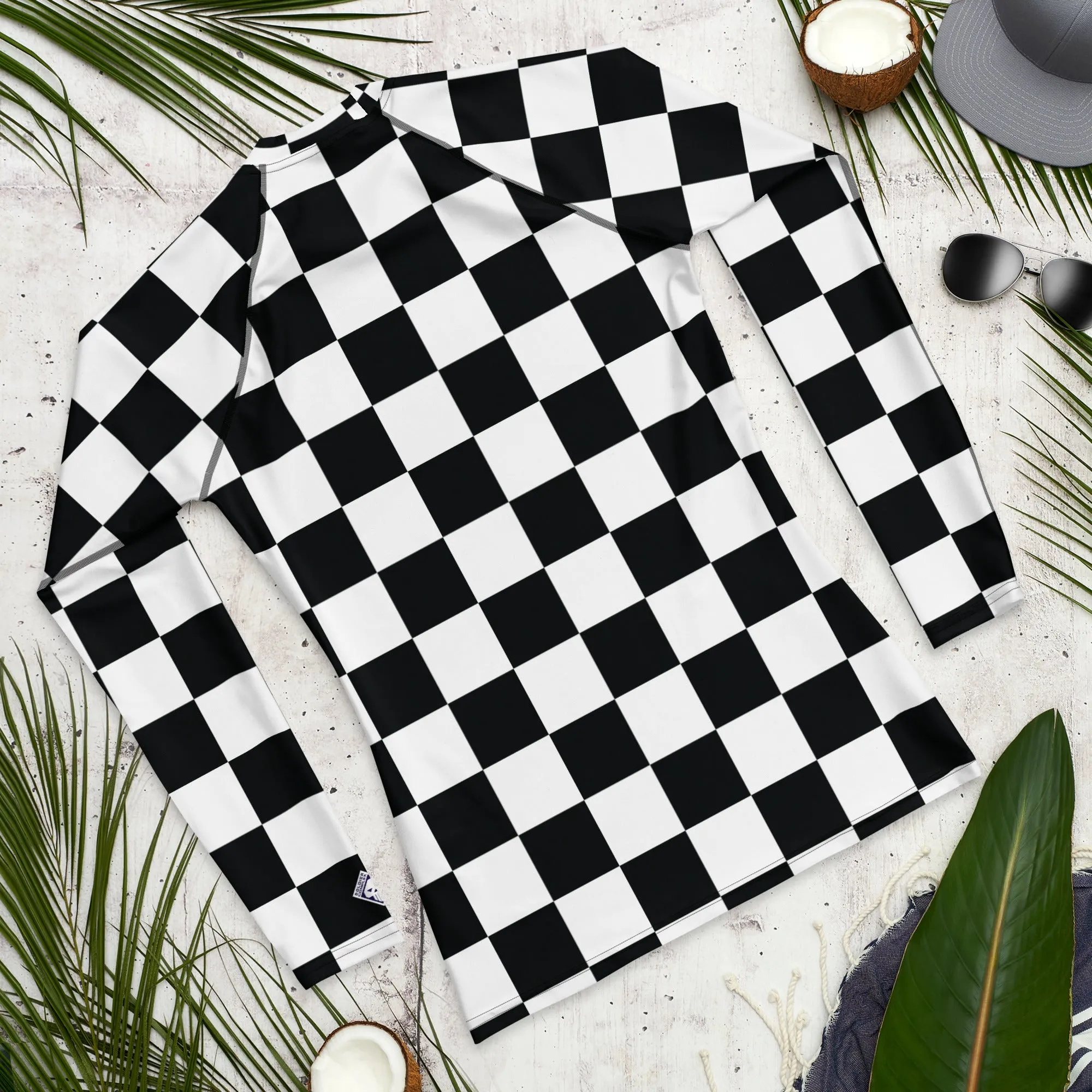 Stylish Defense: Men's Checkered Long Sleeve BJJ Rash Guard