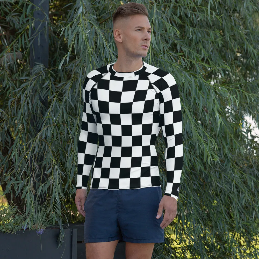 Stylish Defense: Men's Checkered Long Sleeve BJJ Rash Guard