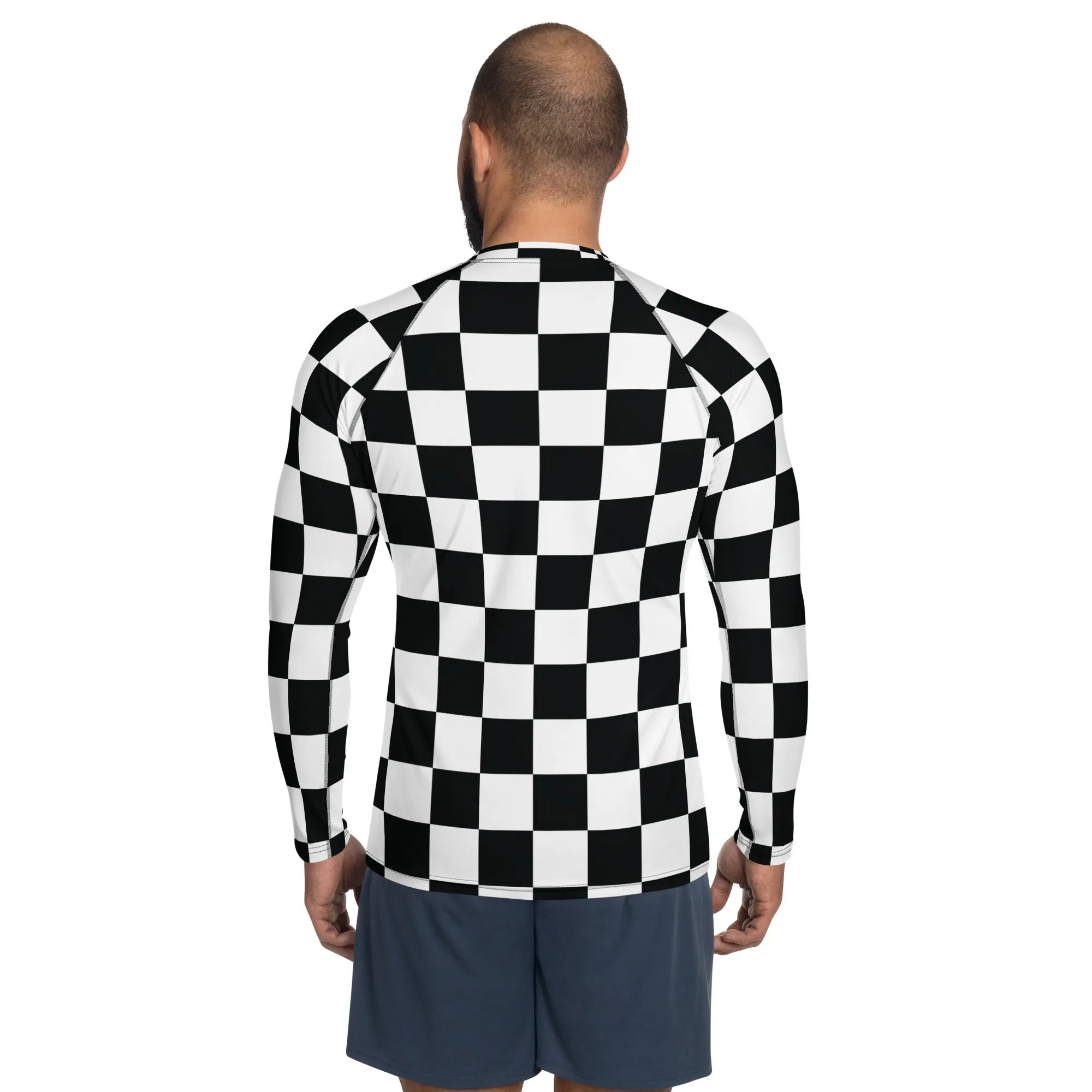 Stylish Defense: Men's Checkered Long Sleeve BJJ Rash Guard