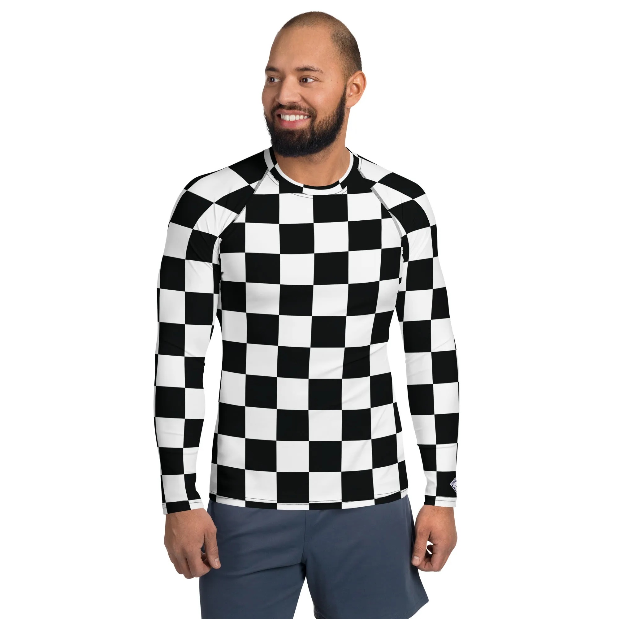 Stylish Defense: Men's Checkered Long Sleeve BJJ Rash Guard