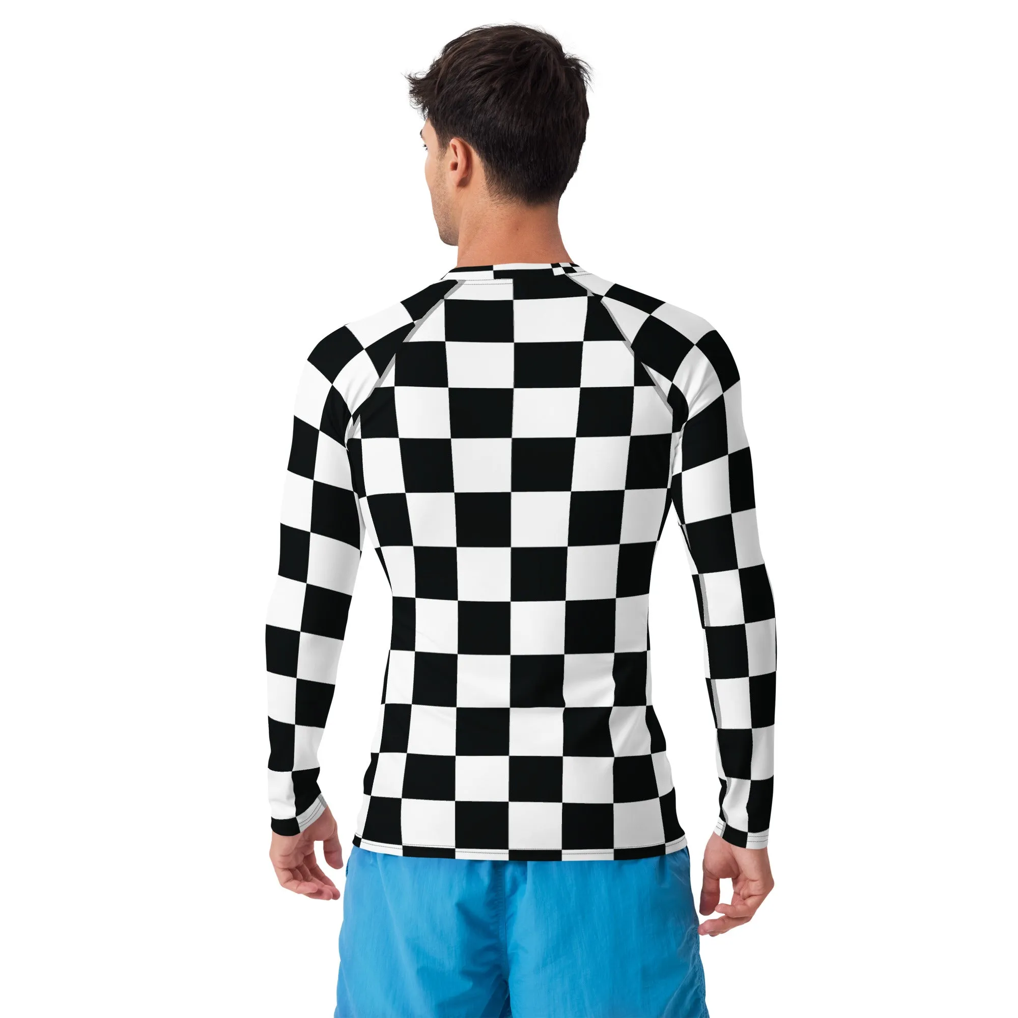 Stylish Defense: Men's Checkered Long Sleeve BJJ Rash Guard