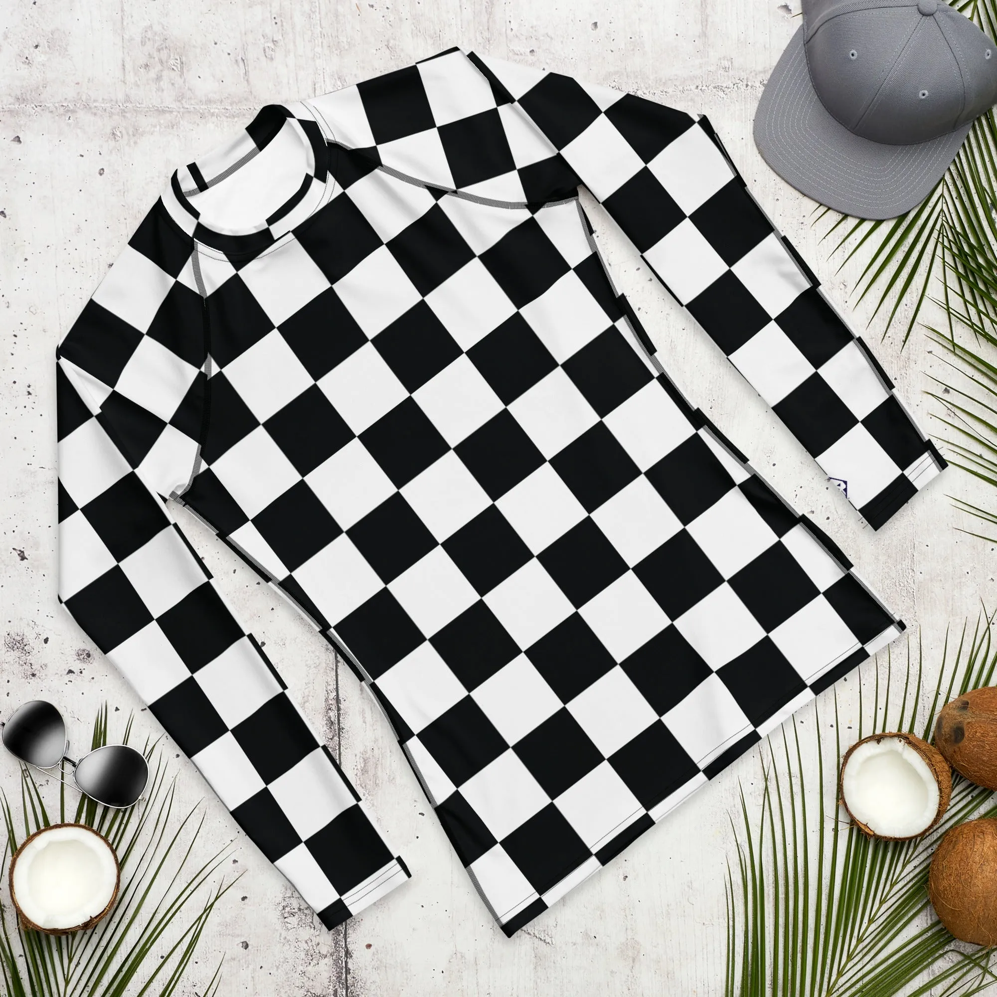 Stylish Defense: Men's Checkered Long Sleeve BJJ Rash Guard