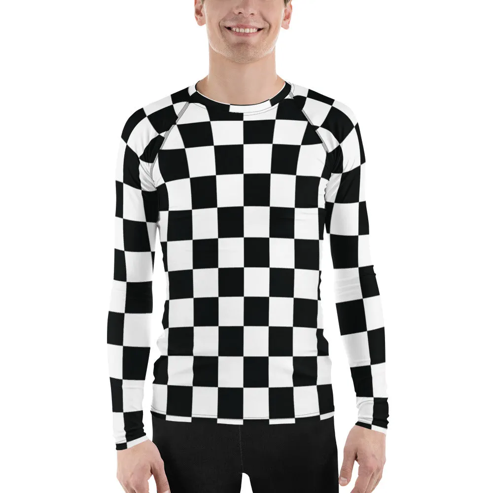 Stylish Defense: Men's Checkered Long Sleeve BJJ Rash Guard