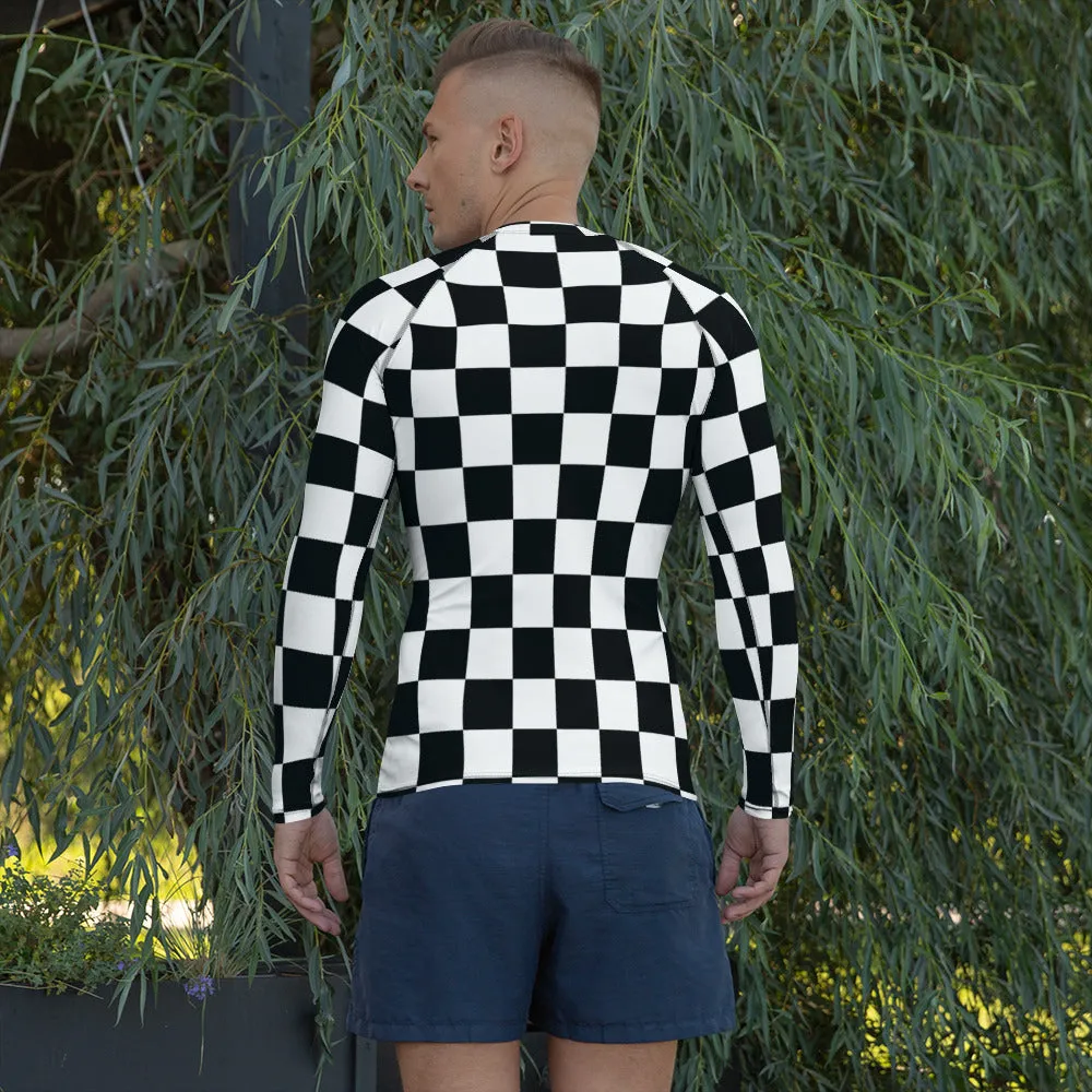 Stylish Defense: Men's Checkered Long Sleeve BJJ Rash Guard